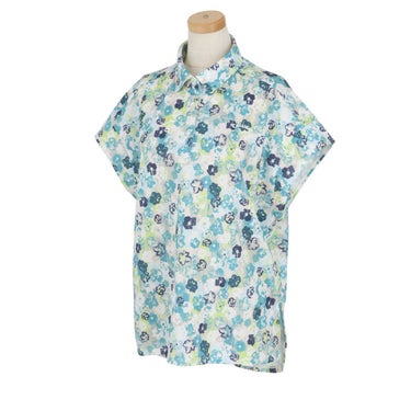 キャロウェイ Callaway　レディース 鹿の子 小花柄プリント メッシュ生地 バンドスリーブ ポロシャツ C24134217　2024年モデル ブルー（1110）