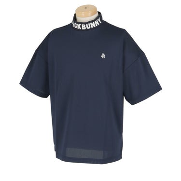 ジャックバニー Jack Bunny!!　メンズ ロゴジャガード ストレッチ 半袖 ドルマンスリーブ モックネック シャツ 262-4167525　2024年モデル ネイビー（120）