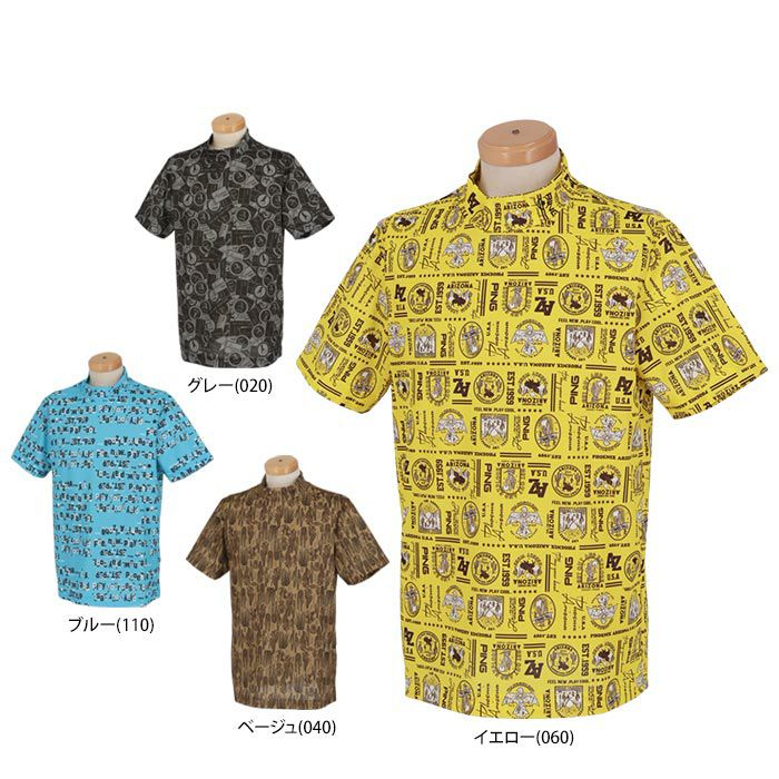 ピン PING　メンズ 総柄プリント ストレッチ 半袖 ハイネックシャツ 621-4167303　2024年モデル 詳細1