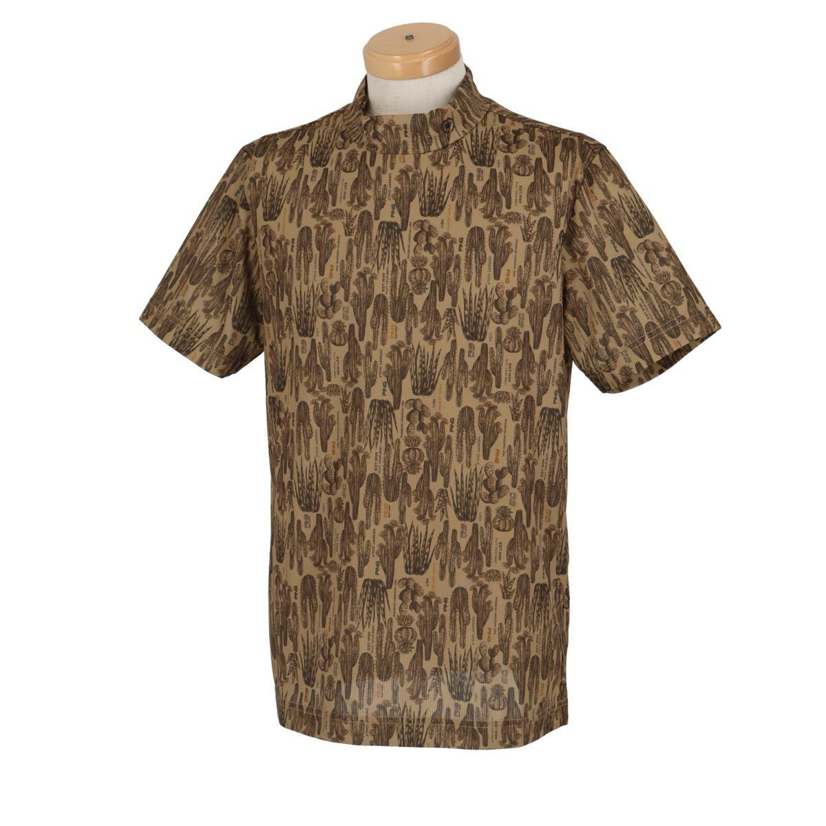 ピン PING　メンズ 総柄プリント ストレッチ 半袖 ハイネックシャツ 621-4167303　2024年モデル ベージュ（040）
