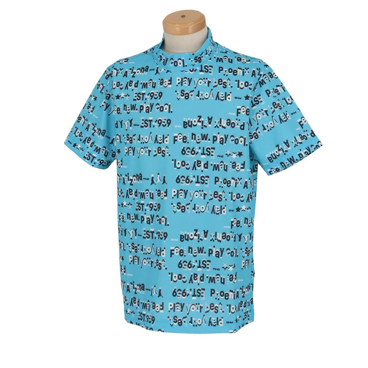 ピン PING　メンズ 総柄プリント ストレッチ 半袖 ハイネックシャツ 621-4167303　2024年モデル ブルー（110）