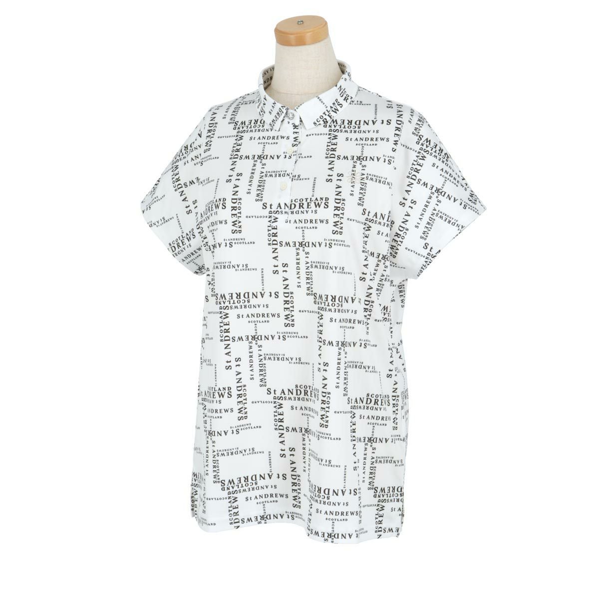 セントアンドリュース St ANDREWS　レディース 総柄 ロゴプリント 半袖 ポロシャツ 043-4160556　2024年モデル ホワイト（030）