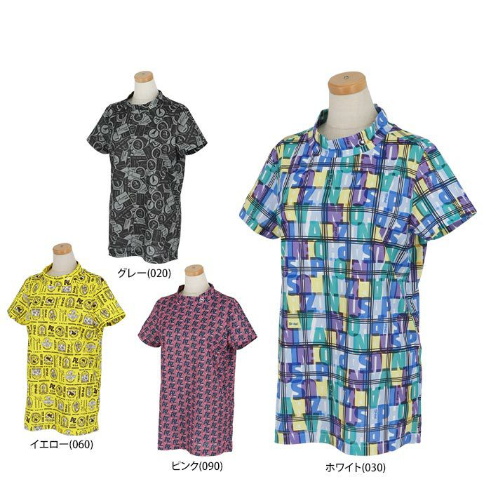 ピン PING　レディース ロゴデザイン 総柄プリント ストレッチ 半袖 ハイネックシャツ 622-4167300　2024年モデル