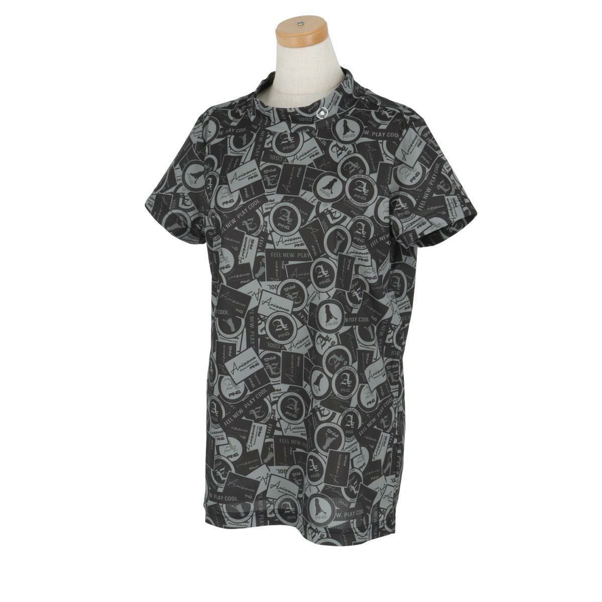 ピン PING　レディース ロゴデザイン 総柄プリント ストレッチ 半袖 ハイネックシャツ 622-4167300　2024年モデル グレー（020）