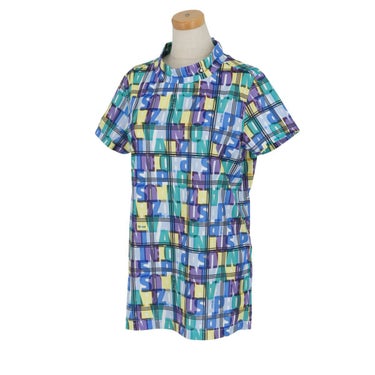 ピン PING　レディース ロゴデザイン 総柄プリント ストレッチ 半袖 ハイネックシャツ 622-4167300　2024年モデル ホワイト（030）