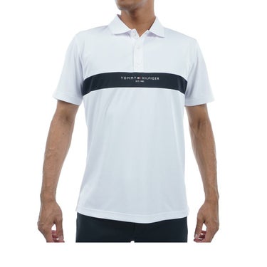 トミー ヒルフィガー ゴルフ　メンズ 配色切替 胸ボーダー柄 半袖 ポロシャツ THMA422　2024年モデル ホワイト（00）