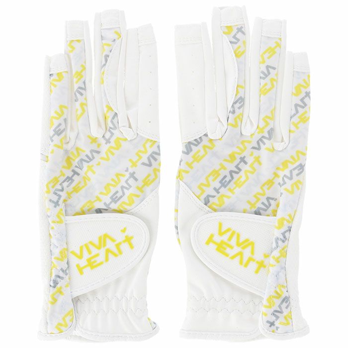 ビバハート VIVA HEART　レディース タイポグラフィ柄 ネイルカット 両手用 ゴルフグローブ 013-91260 32 イエロー 詳細1