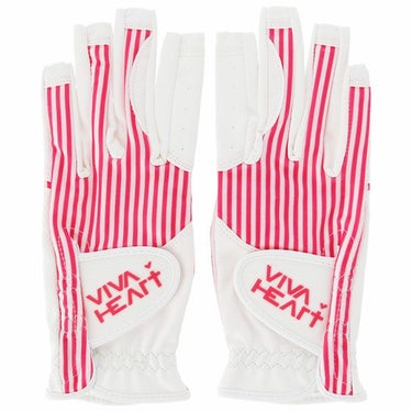 ビバハート VIVA HEART　レディース ストライプ柄 ネイルカット 両手用 ゴルフグローブ 013-91260 73 ピンク 詳細1