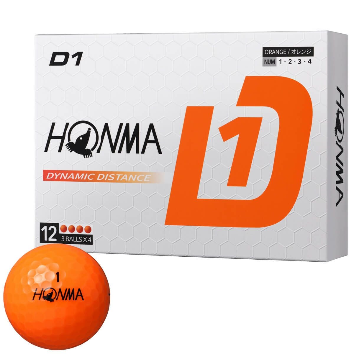 本間ゴルフ　D1 ゴルフボール　1ダース（12球入り）　オレンジ　2024年モデル オレンジ