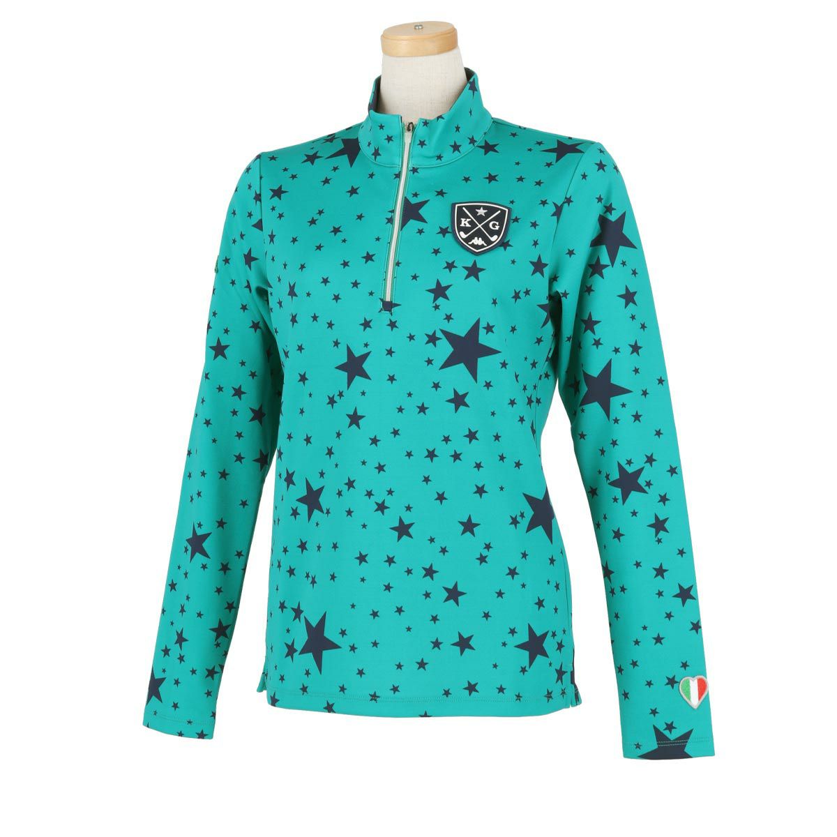 カッパ Kappa　レディース ロゴワッペン 総柄 スタープリント ストレッチ 長袖 ハーフジップシャツ KG562LS83 詳細2