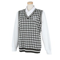 カッパ Kappa　レディース ロゴ刺繍 チェック柄 ハウンドトゥース Vネック ニット ベスト KG562VE62
