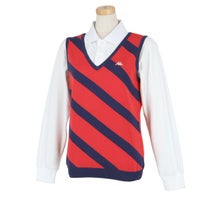 カッパ Kappa　レディース ロゴ刺繍 ストライプ柄 Vネック ニット ベスト KGWD3T01