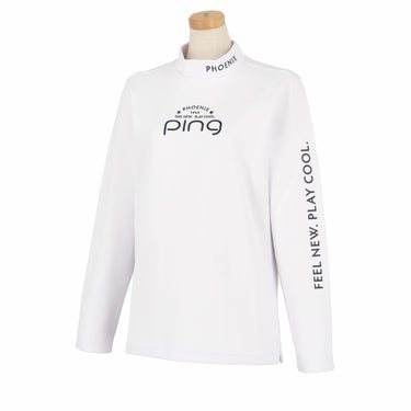 ピン PING　レディース ロゴ刺繍 ストレッチ 長袖 ハイネックシャツ 622-4266908　2024年モデル ホワイト（030）