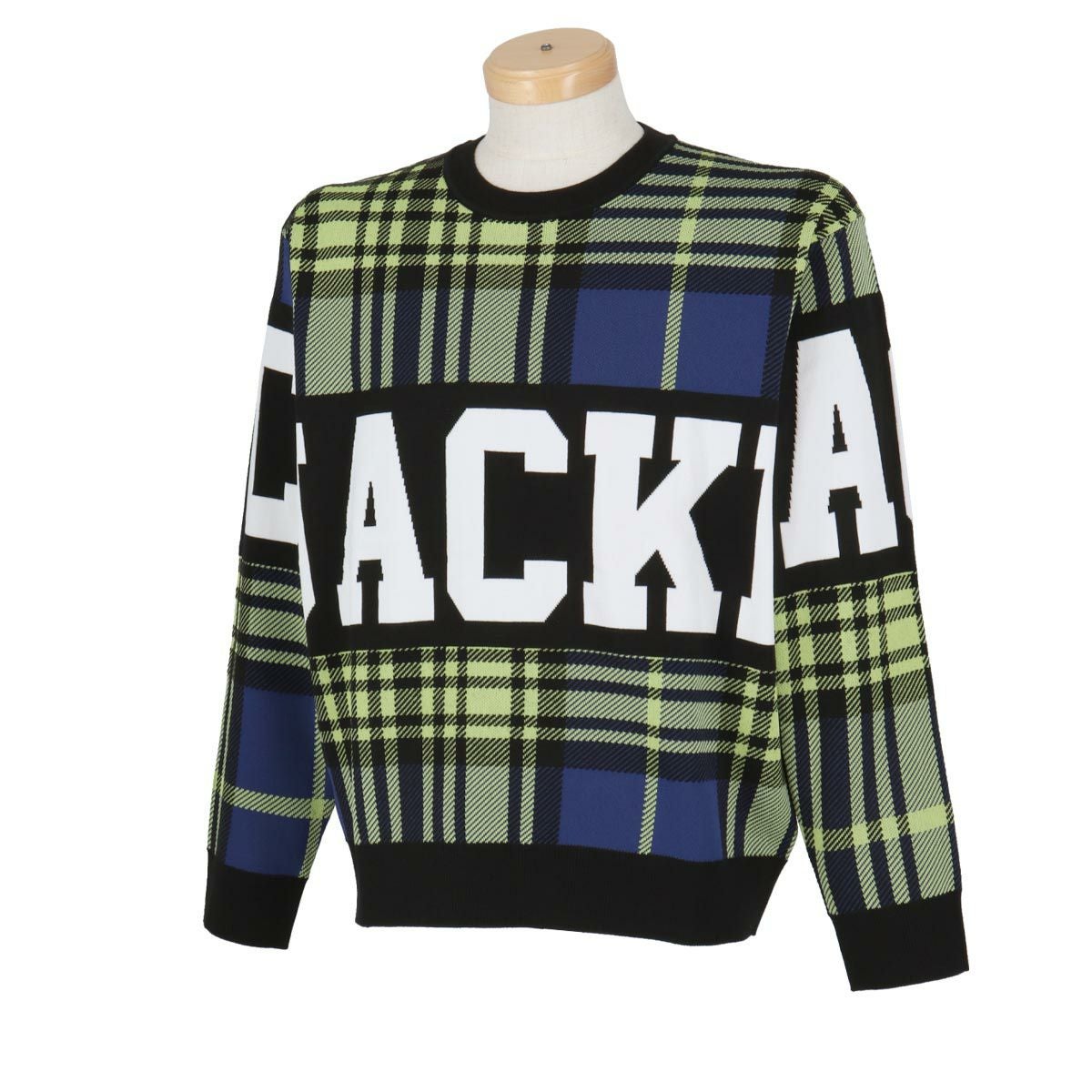 ジャックバニー Jack Bunny!!　メンズ タータンチェック柄 ビッグロゴジャカード 長袖 クルーネック セーター 262-4270045　2024年モデル ライム（060）