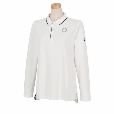 ルコック Le coq sportif　レディース ロゴデザイン 鹿の子 ストレッチ UVカット 長袖 リブ衿 ポロシャツ LG4FLS00L　2024年モデル ホワイト（WH00）