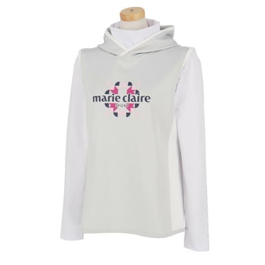 マリクレール marie claire　レディース ロゴプリント 配色切替 フード ベスト ＆ 長袖 ハイネック インナーシャツ 733-500　2023年モデル グレー（GY）
