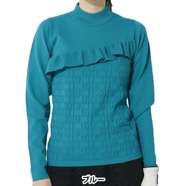 マリクレール marie claire　レディース フリル 切替デザイン ロゴジャカード 長袖 モックネック セーター 733-771　2023年モデル ブルー（BL）