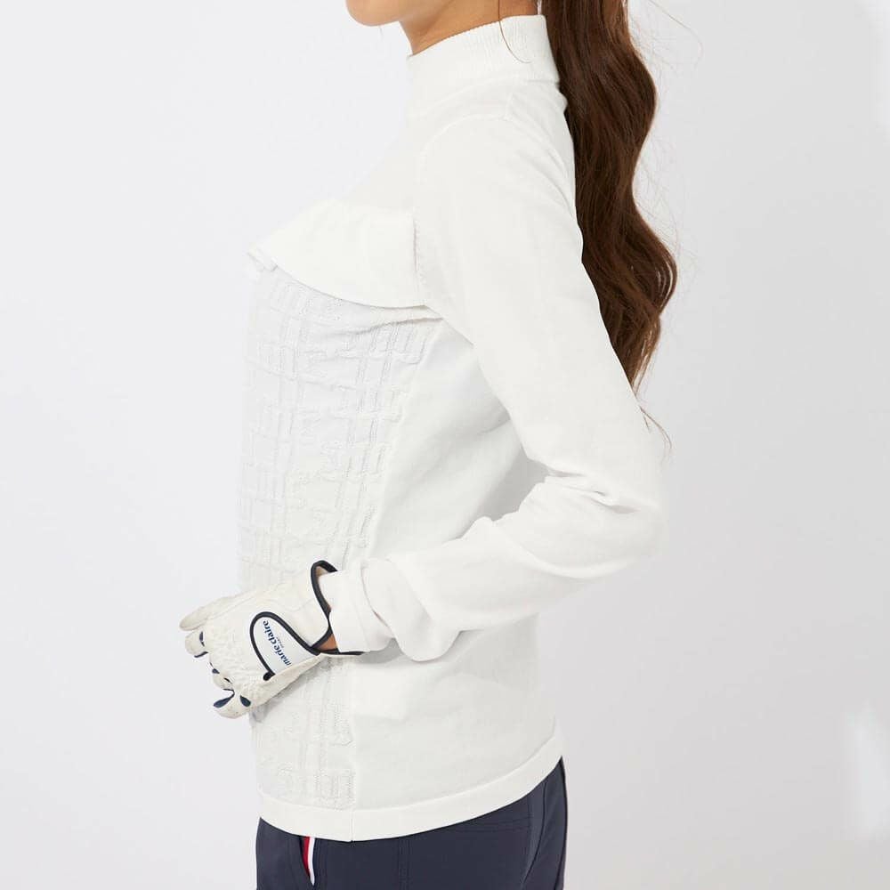 マリクレール marie claire　レディース フリル 切替デザイン ロゴジャカード 長袖 モックネック セーター 733-771　2023年モデル 詳細10