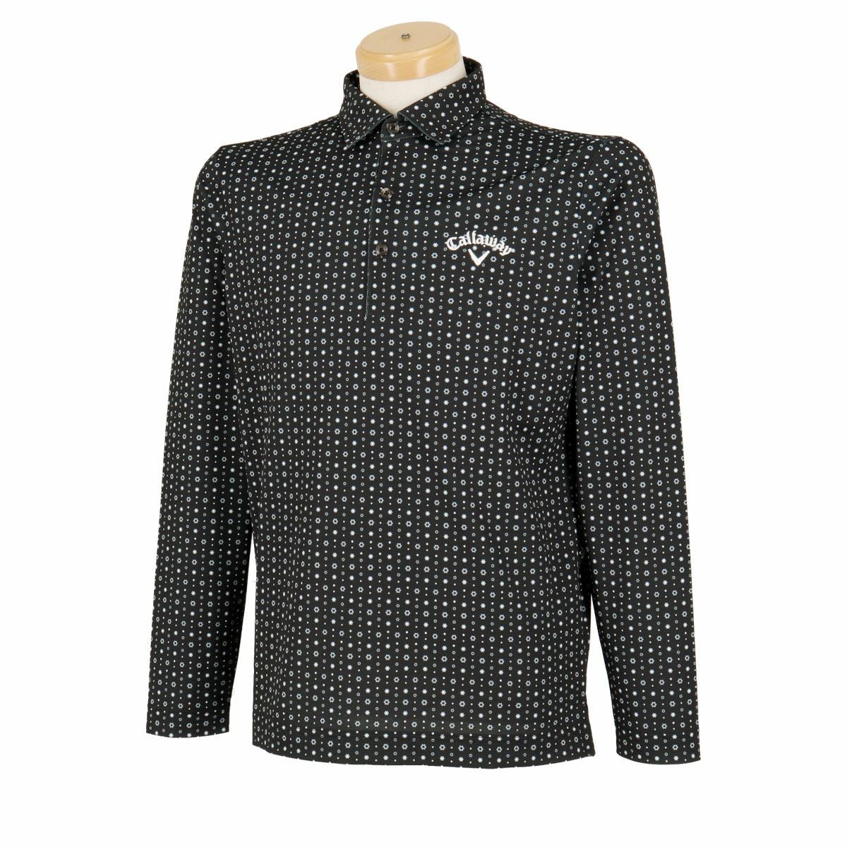 キャロウェイ Callaway　メンズ フラワープリント 総柄 鹿の子 長袖 ポロシャツ C24233107　2024年モデル ブラック（1010）