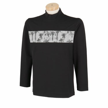 トラヴィスマシュー Travis Mathew　メンズ チェストプリント パームツリー柄 ストレッチ 長袖 モックネックシャツ 7AK020　2024年モデル ブラック（0BLK）
