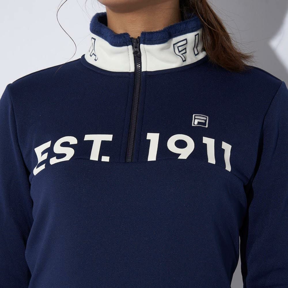 フィラ FILA　レディース 配色切替 裏起毛 ロゴプリント ストレッチ 長袖 ハーフジップシャツ 794-504　2024年モデル 詳細4