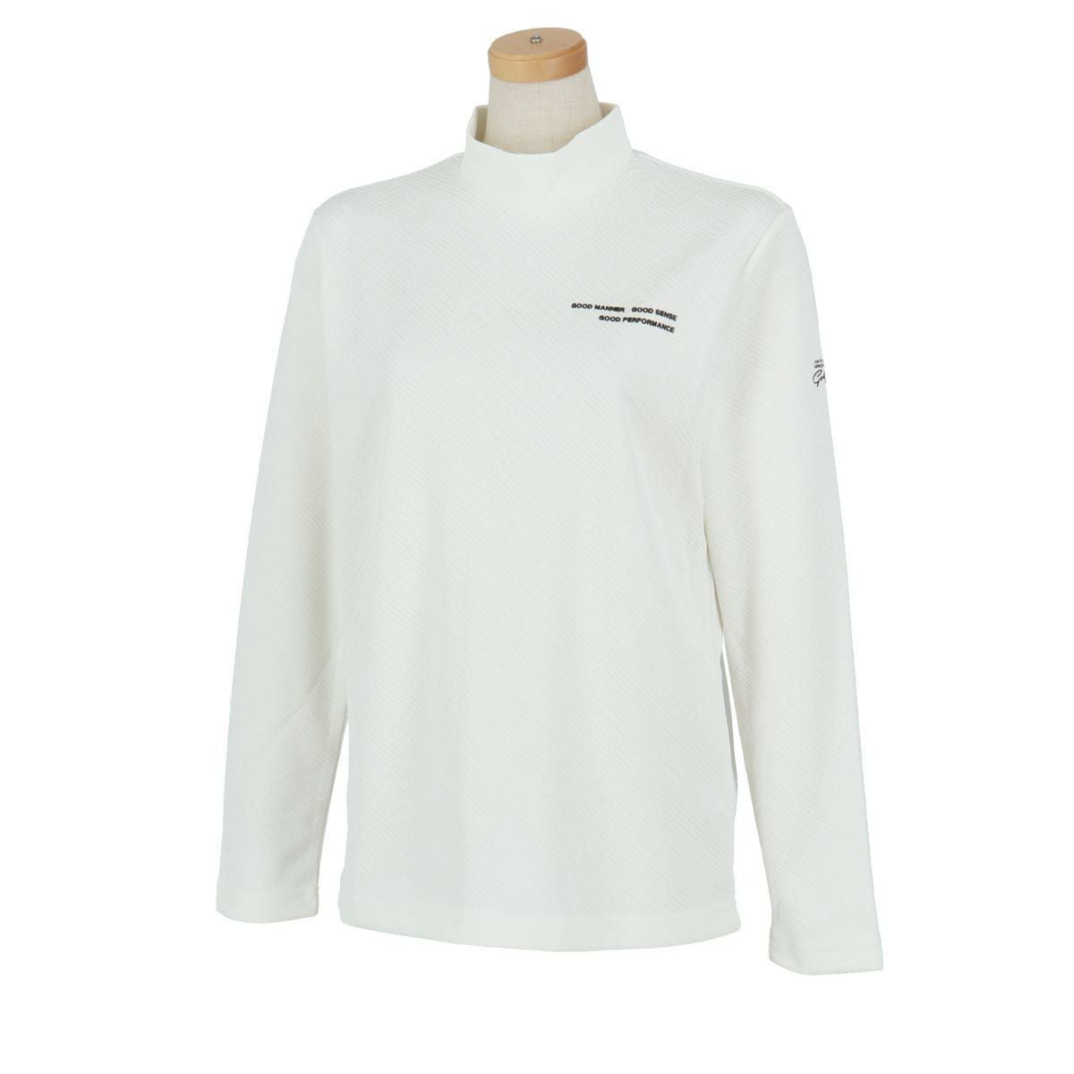 ユナイテッドアローズゴルフ　レディース ヘリンボン柄 ジャカード 長袖 バックジップ モックネックシャツ 6012-699-0058　2024年モデル ホワイト（01）