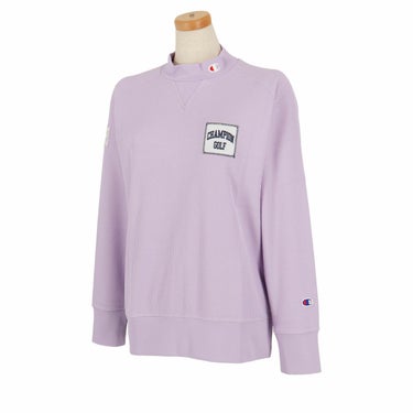 チャンピオンゴルフ ChampionGOLF　レディース ロゴワッペン ワッフル生地 ストレッチ 長袖 ラグランスリーブ モックネックシャツ CW-AG406　2024年モデル ラベンダー（225）