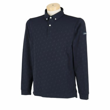 タイトリスト Titleist　メンズ モノグラムジャカード 小柄 UVケア ストレッチ 長袖 ボタンダウン ポロシャツ TLPMT308J　2024年モデル ネイビー（66）