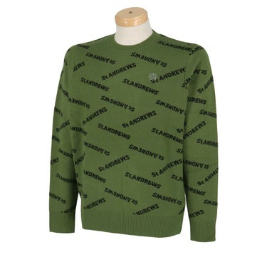 セントアンドリュース St ANDREWS　メンズ 総柄 ロゴジャガード 長袖 ニット クルーネック プルオーバー 042-4270151　2024年モデル カーキ（180）