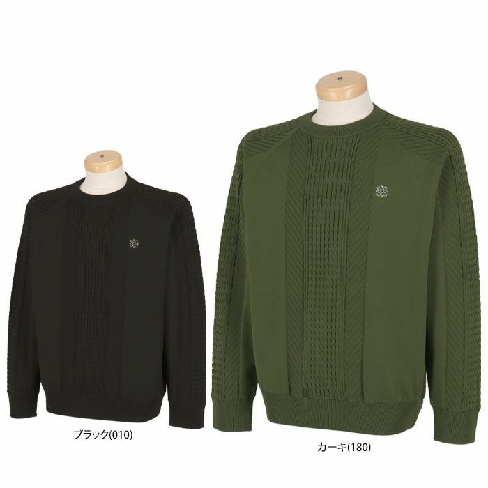 セントアンドリュース St ANDREWS　メンズ ロゴ刺繍 編地切替 裏地付き 長袖 ニット クルーネック プルオーバー 042-4270153　2024年モデル 詳細1