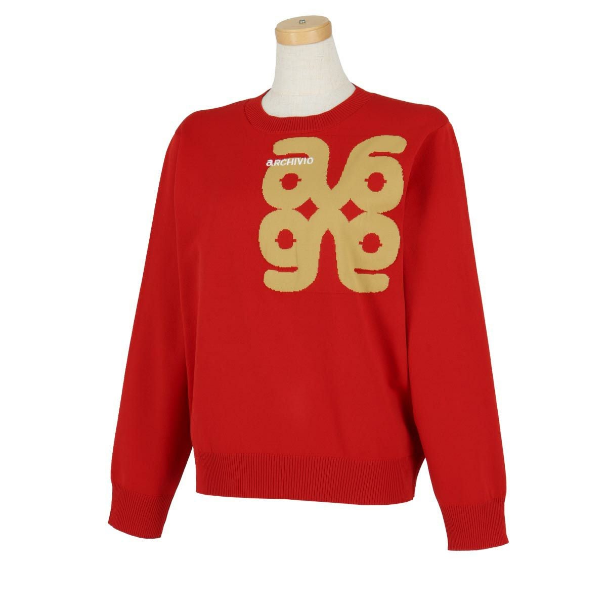 アルチビオ archivio　レディース ロゴジャガード 長袖 ニット クルーネック プルオーバー A418920　2024年モデル レッド（020）