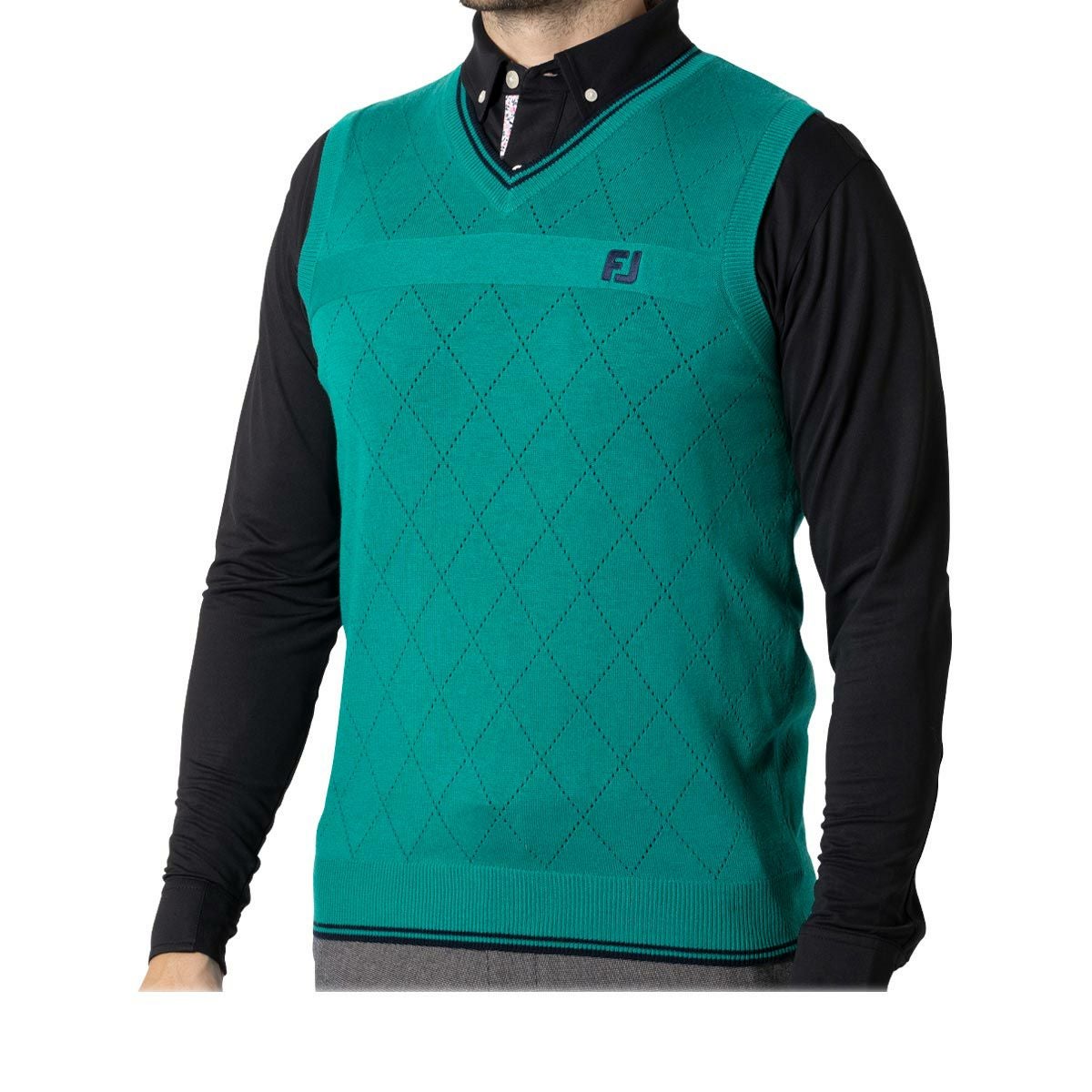 フットジョイ FootJoy メンズ ロゴ刺繍 ダイヤ柄 編地切替 Vネック ニット ベスト FJ-F24-M10 2024年モデル