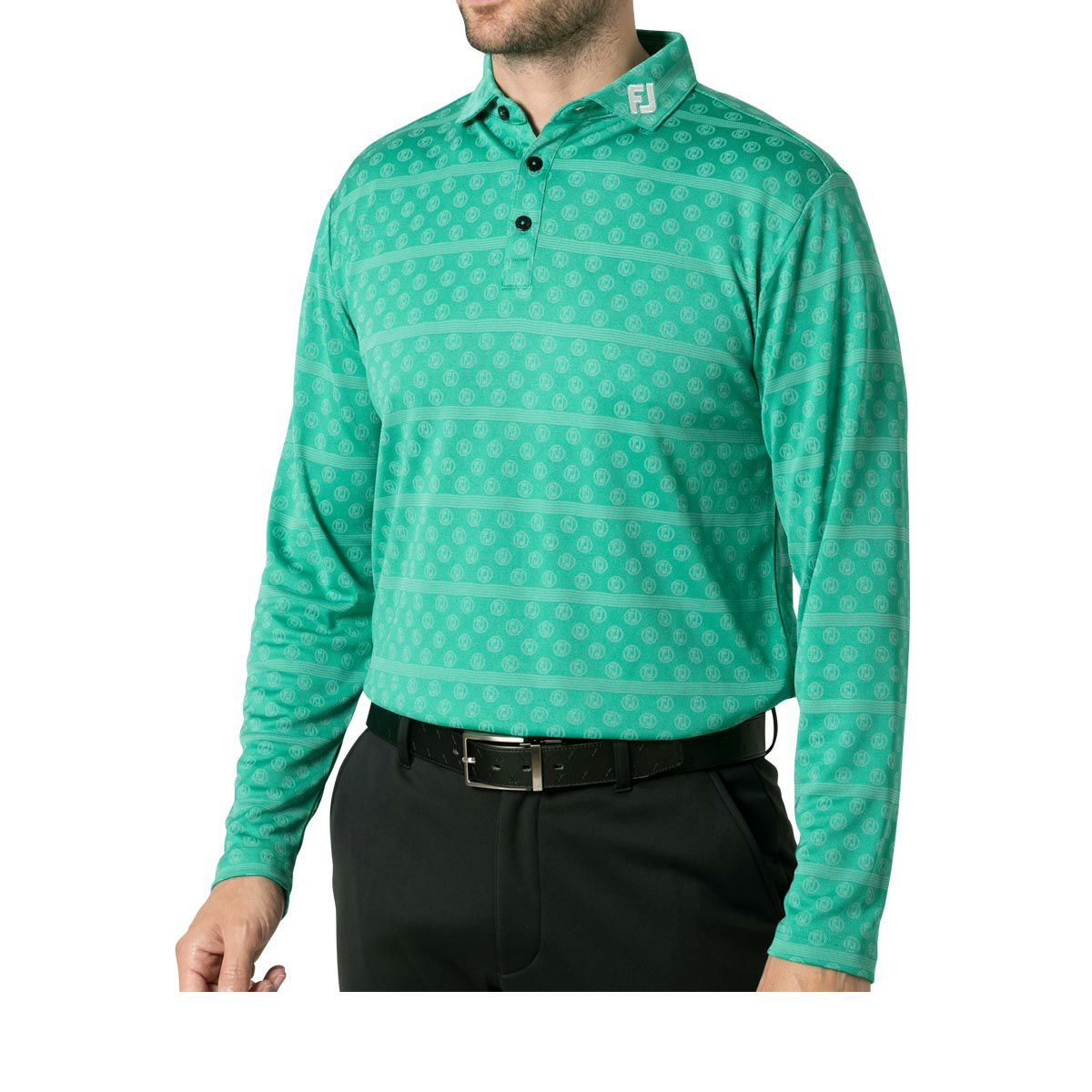 フットジョイ FootJoy メンズ ロゴジャカード ボーダー柄 ストレッチ 長袖 ポロシャツ FJ-F24-S13 2024年モデル