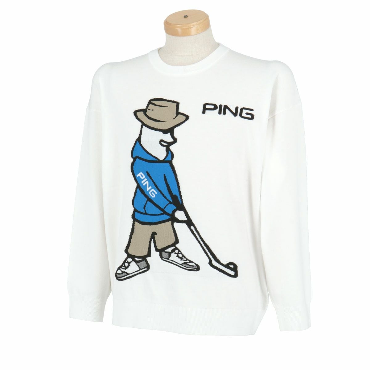 ピン PING　メンズ Mr.PING ジャガード 長袖 クルーネック セーター 621-4270903　2024年モデル ホワイト（030）