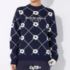 マリクレール marie claire　レディース ロゴジャガード 花柄 パイル編み 長袖 クルーネック セーター 734-721　2024年モデル ネイビー（NV）
