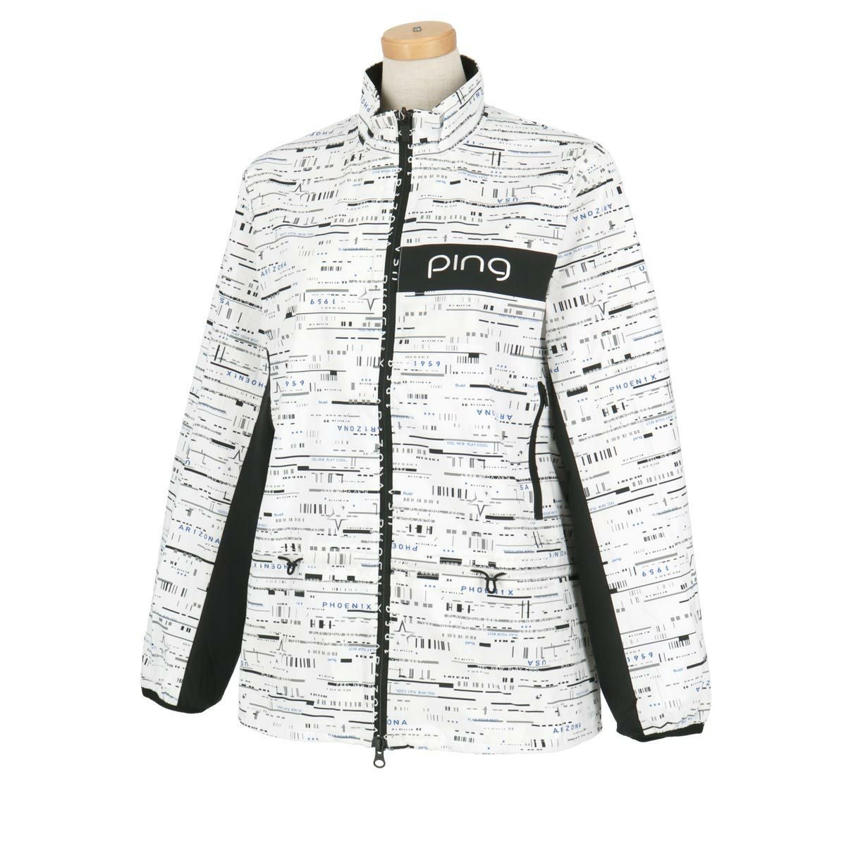ピン PING　レディース 撥水 総柄プリント ストレッチタフタ 長袖 フルジップ ブルゾン 622-4220802　2024年モデル ホワイト（030）