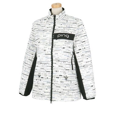 ピン PING　レディース 撥水 総柄プリント ストレッチタフタ 長袖 フルジップ ブルゾン 622-4220802　2024年モデル ホワイト（030）