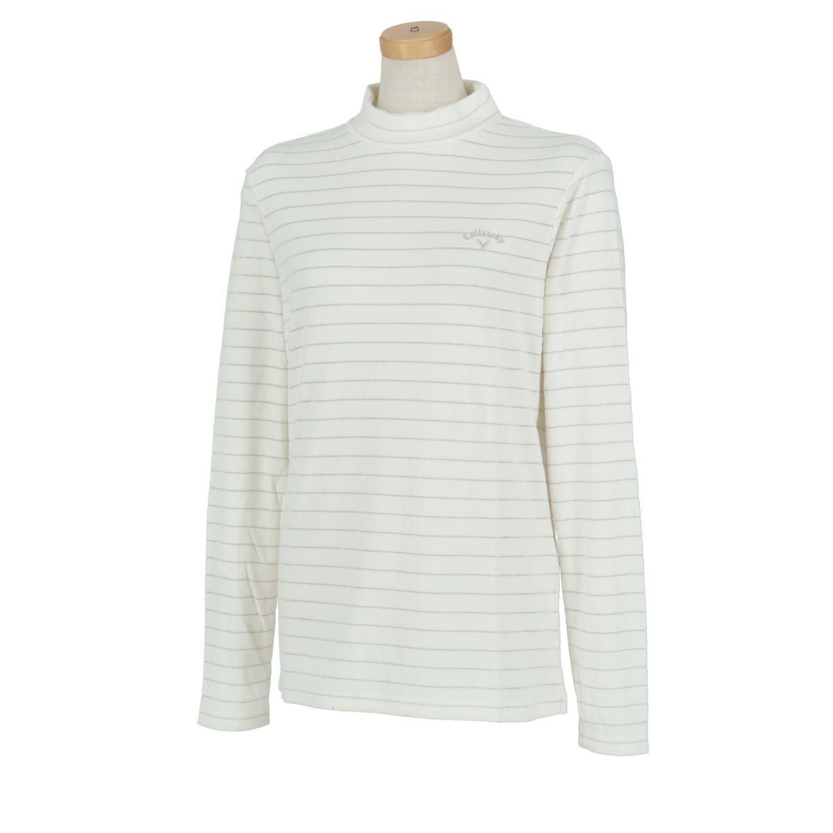 キャロウェイ Callaway　レディース ラメボーダー柄 微起毛生地 保温 長袖 モックネックシャツ C24233206　2024年モデル ホワイト（1030）