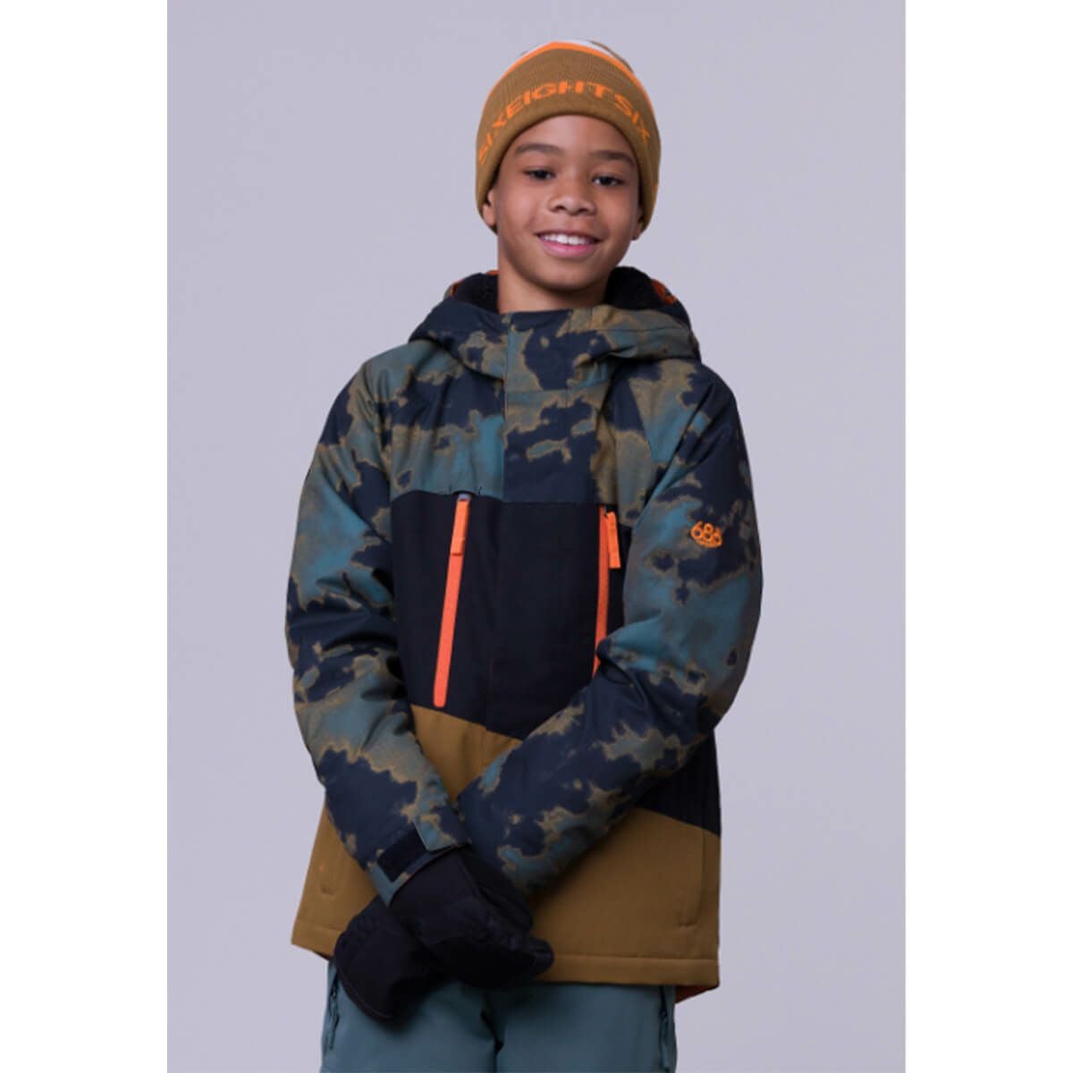 シックスエイトシックス 686　ジュニア スキーウェア ボーイズ ゲオ インシュレーテッド ジャケット GEO INSULATED JACKET M2W504-BNCB 2023-2024 BREEN NEBULA COLORBLOCK