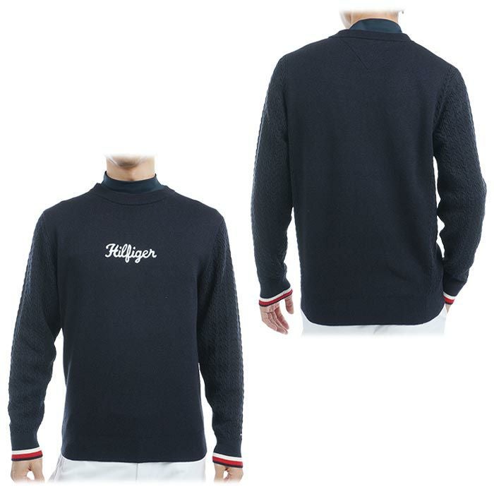 トミー ヒルフィガー ゴルフ　メンズ ロゴデザイン 編地切替 長袖 クルーネック セーター THMA461　2024年モデル 詳細5