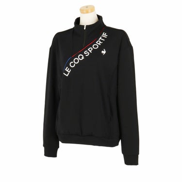 ルコック Le coq sportif　レディース ロゴプリント ストレッチ アシンメトリーデザイン 長袖 ハーフジップシャツ LG4FSW00L　2024年モデル ブラック（BK00）