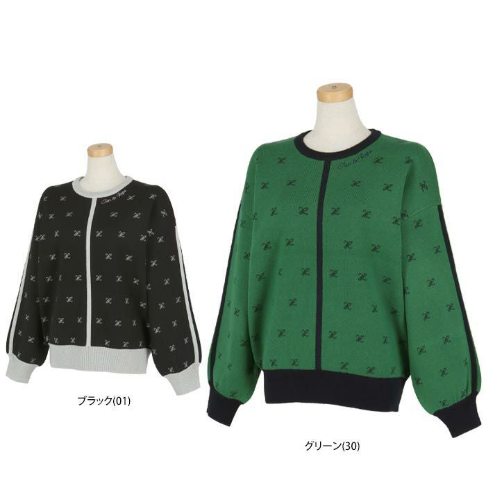 ジュン アンド ロペ JUN ＆ ROPE　レディース モノグラムジャガード 飛び柄 ライン配色 長袖 パフスリーブ クルーネック ニット プルオーバー ERM64300　2024年モデル 詳細1