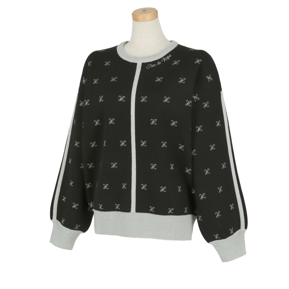 ジュン アンド ロペ JUN ＆ ROPE レディース モノグラムジャガード 飛び柄 ライン配色 長袖 パフスリーブ クルーネック ニット プルオーバー ERM64300 2024年モデル