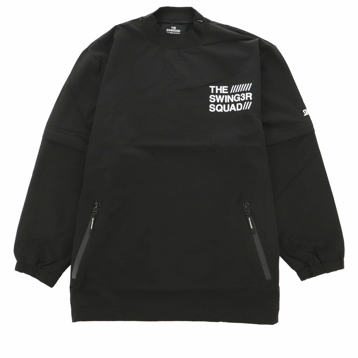 ザ スウィンガー THE SWINGGGR　メンズ 防風 ロゴプリント ストレッチ 2WAY モックネック プルオーバー 1124-SWG-BZ002　2024年モデル ブラック（BLK）