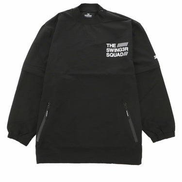 ザ スウィンガー THE SWINGGGR　メンズ 防風 ロゴプリント ストレッチ 2WAY モックネック プルオーバー 1124-SWG-BZ002　2024年モデル ブラック（BLK）