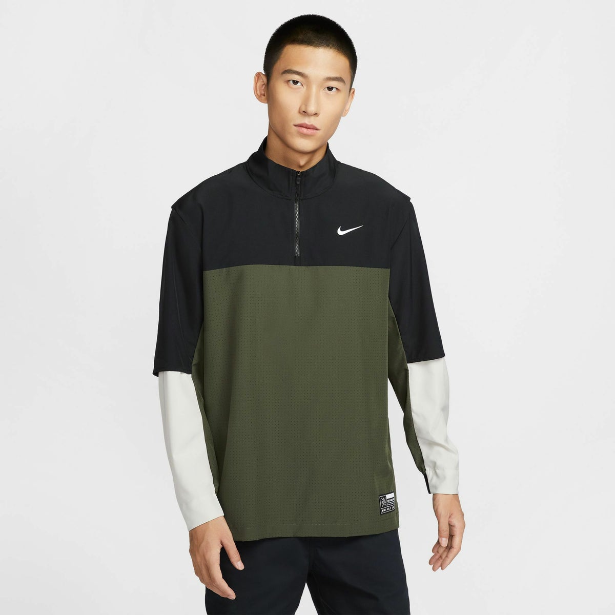 ナイキ NIKE メンズ カラーブロック 長袖 ハーフジップ プルオーバー ジャケット FQ1156 010 ブラック/カーゴカーキ/ライトボーン/ホワイト 2024モデル