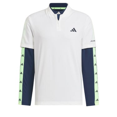 アディダス adidas　メンズ ロゴプリント ストレッチ 半袖 ハーフジップシャツ & ロゴライン 長袖 モックネックシャツ IKK78　2024年モデル ホワイト/カレッジネイビー