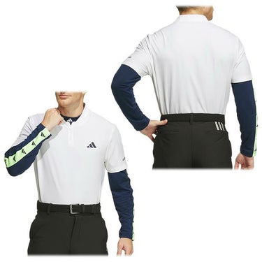 アディダス adidas　メンズ ロゴプリント ストレッチ 半袖 ハーフジップシャツ & ロゴライン 長袖 モックネックシャツ IKK78　2024年モデル 詳細2