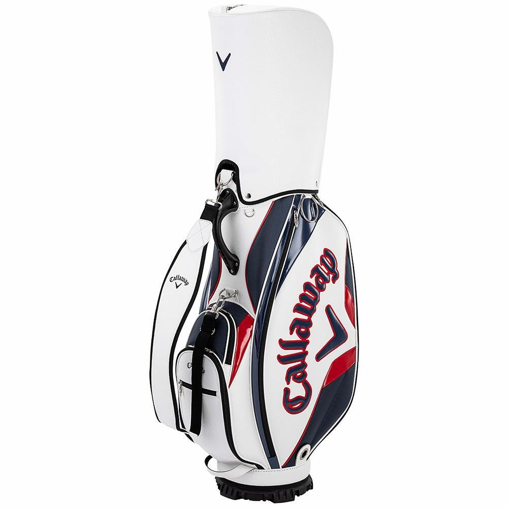   キャディバッグ ホワイト/ブルー/レッド Callaway (キャロウェイ) キャディバッグ 5分割 フード付 ブルー