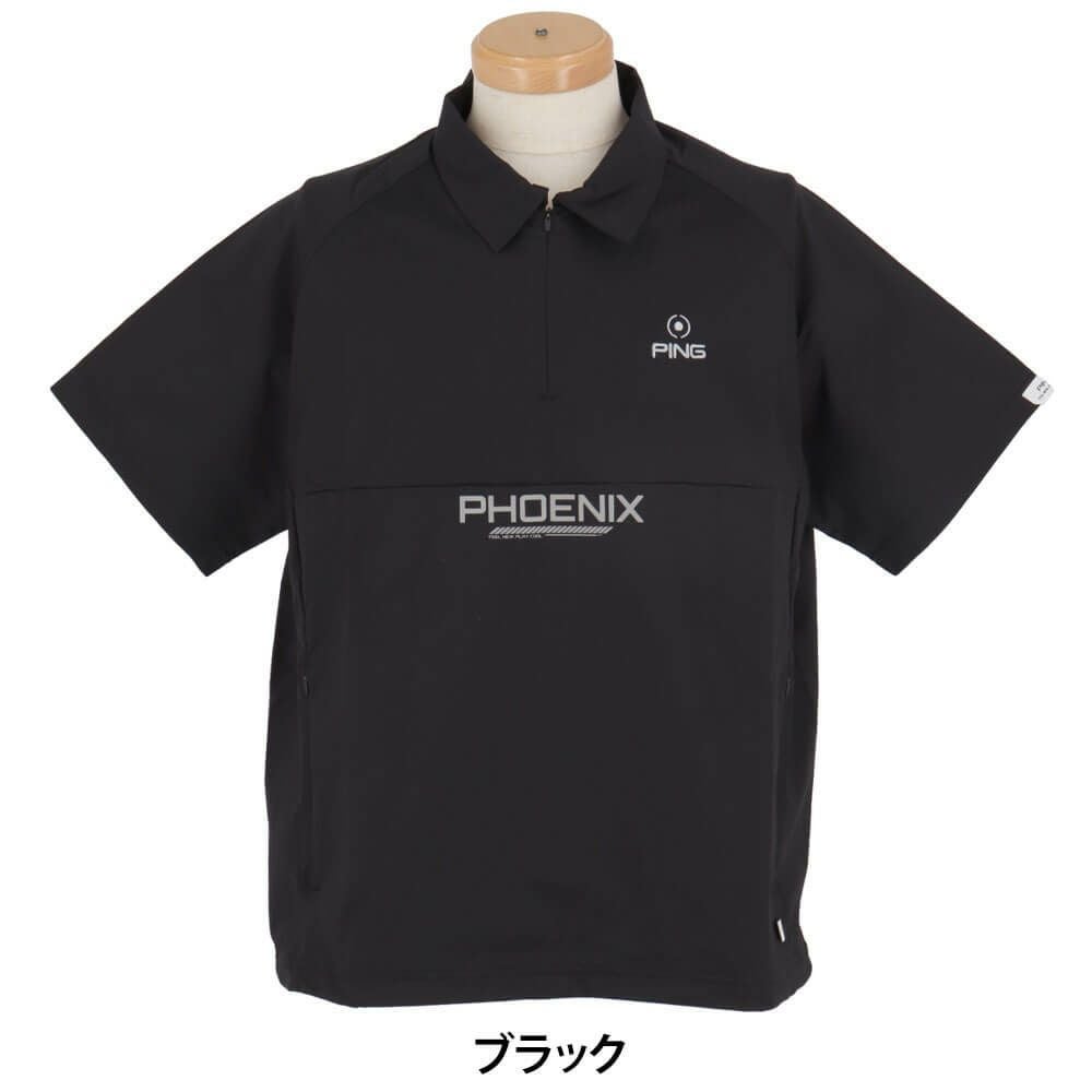 ✳︎✳︎新品未使用✳︎✳︎PING ブラック ハーフジップシャツ ピン PING メンズ 撥水 布帛 半袖 ハーフジップシャツ 621-4111301